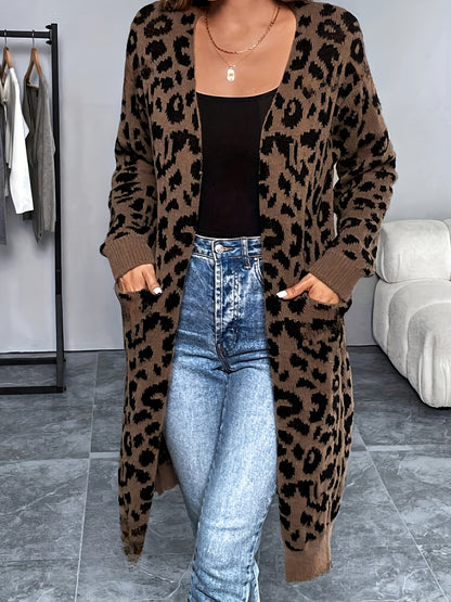 Cardigan imprimé léopard – Chandail douillet sans col en tricot