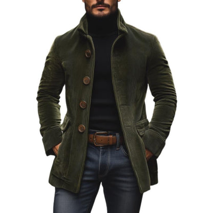 Men’s Corduroy Stand Collar Jacket – Slim Fit Button Casual Coat