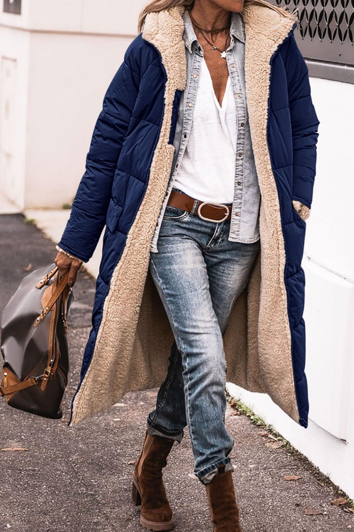 Manteau long Street Chic™ Loom & Soul — Veste mi-longue en mélange de coton pour femme avec poches | Élégante, confortable et confiante