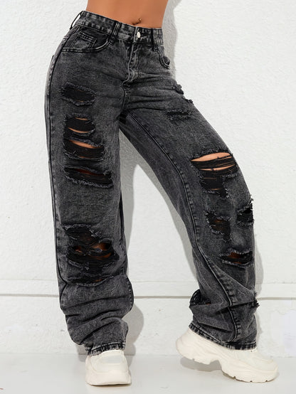 Jean Large Coupe Vintage Effet Délavé – Denim Urbain Bleu Lavé Classique