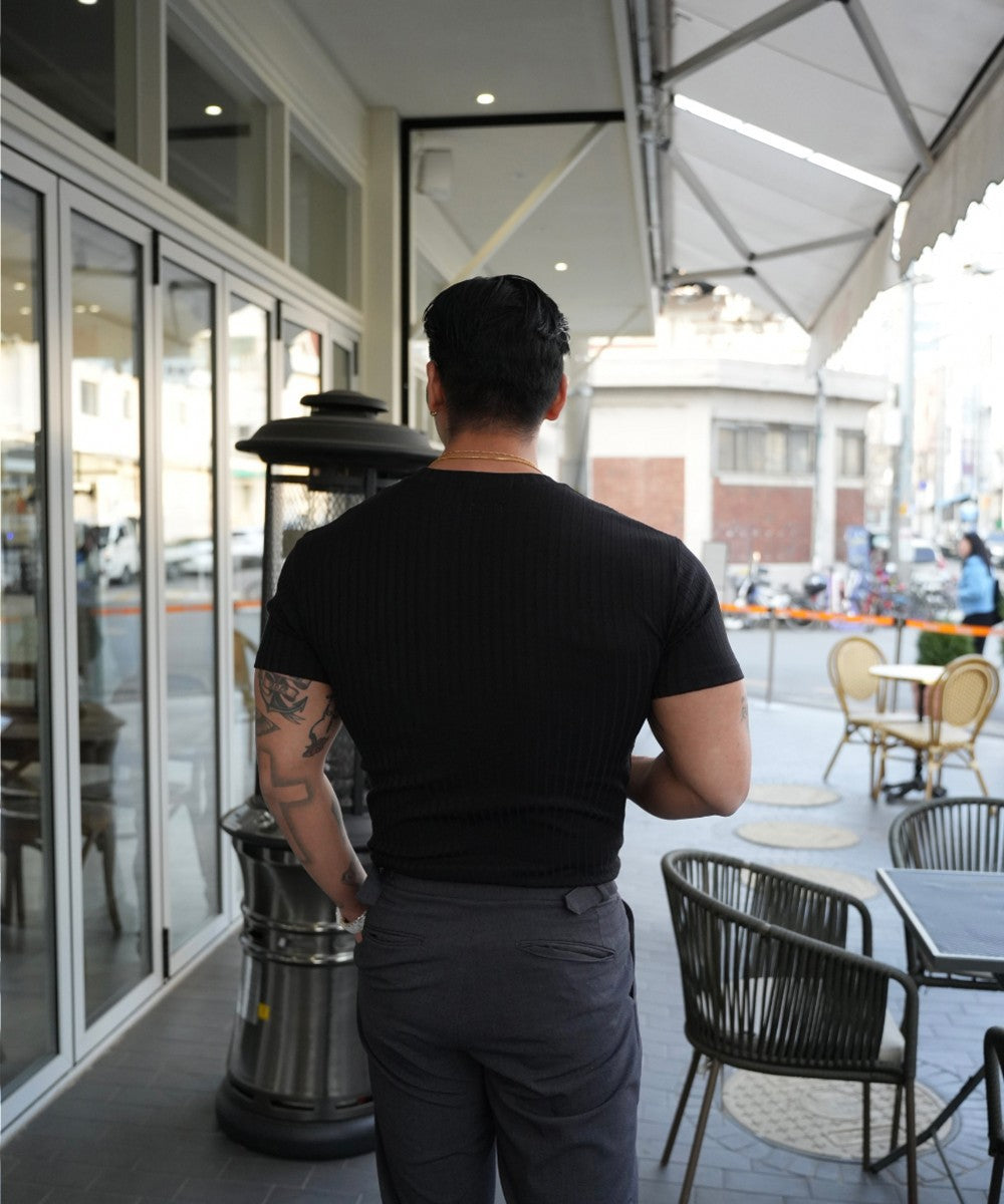 T-shirt de sport extensible à col rond pour homme – Manches courtes décontracté