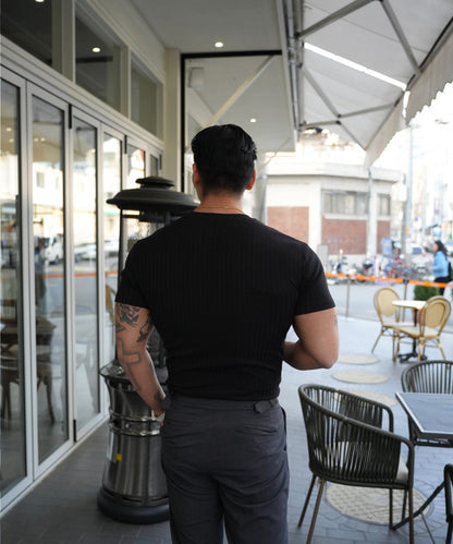 T-shirt de sport extensible à col rond pour homme – Manches courtes décontracté