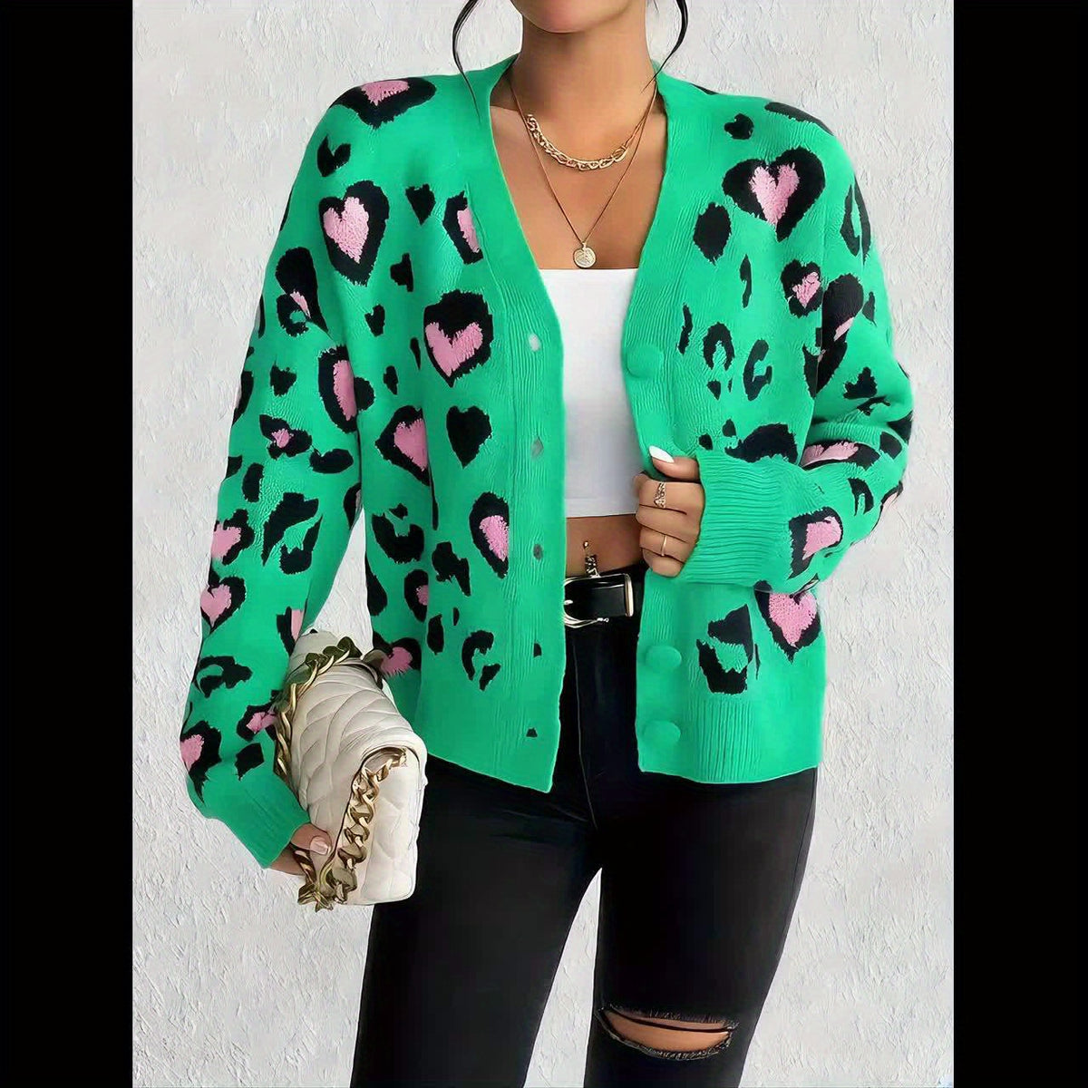 Pull jacquard léopard – Tricot décontracté élégant pour femme Printemps/Automne