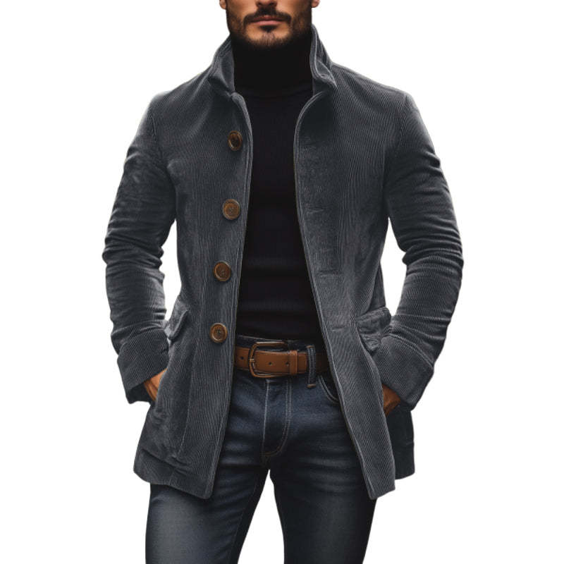 Men’s Corduroy Stand Collar Jacket – Slim Fit Button Casual Coat