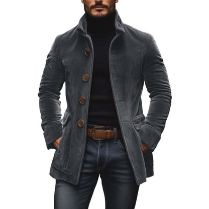 Men’s Corduroy Stand Collar Jacket – Slim Fit Button Casual Coat