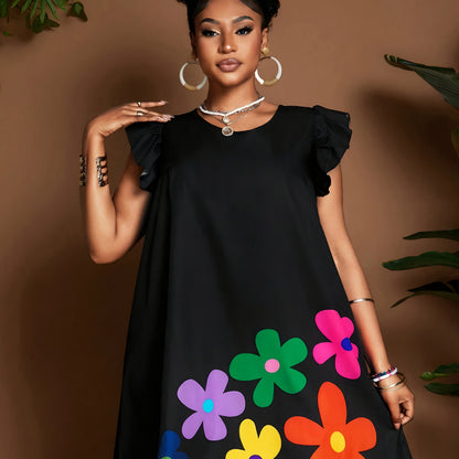 Robe soleil fleurie à manches volantées – Élégante robe d'été longueur genou