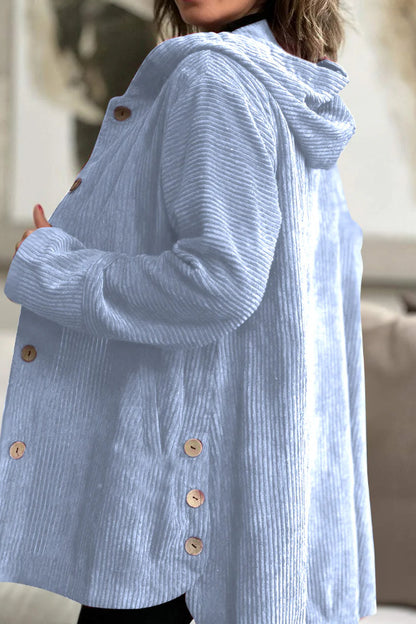 Veste à capuche en velours côtelé pour femme – Manteau chaud décontracté mi-long