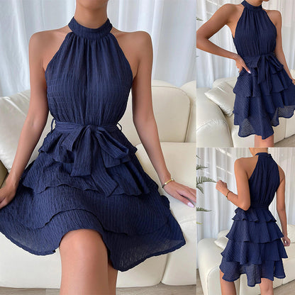 Elegant Halter Ruffle Mini Dress – Sleeveless Summer Party Dress