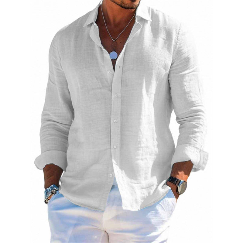 Chemise boutonnée à manches longues Loom & Soul™ pour homme – Haut décontracté coupe ample couleur unie à revers