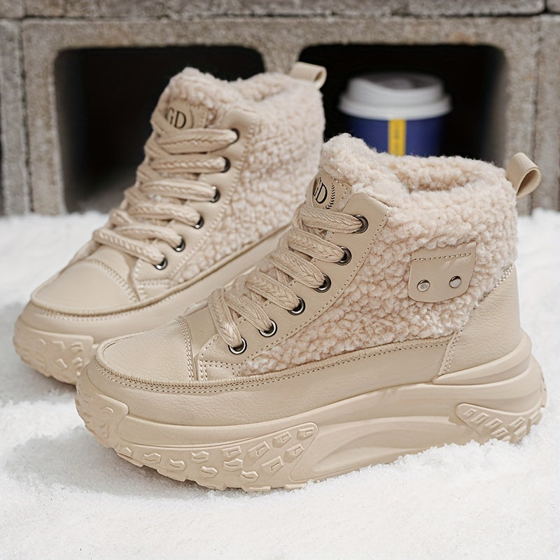 Women’s Plush Lined Snow Boots – Non-Slip Winter Shoes with PVC Sole