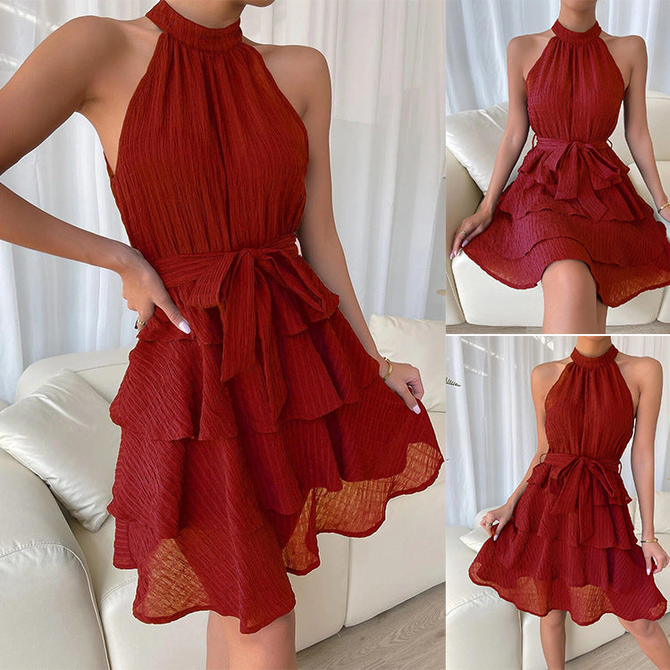 Elegant Halter Ruffle Mini Dress – Sleeveless Summer Party Dress