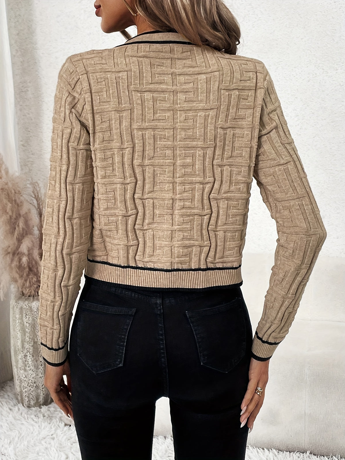 Cardigan rayé coupe ajustée – Pull élégant en maille très extensible pour le printemps et l'automne