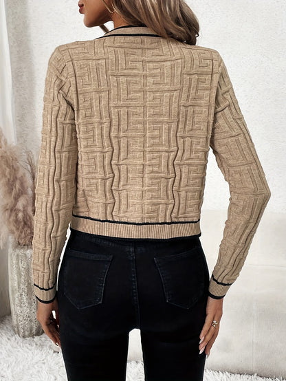 Cardigan rayé coupe ajustée – Pull élégant en maille très extensible pour le printemps et l'automne