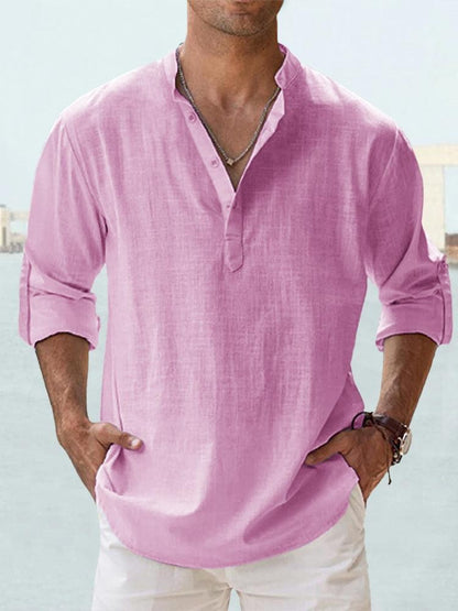 Men’s Stand Collar Sports Shirt – Loose Fit Breathable Cotton Pullover