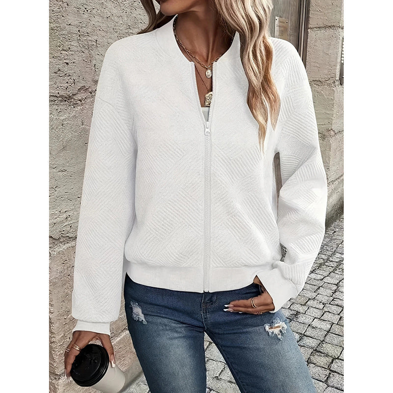 Blouson bombardier texturé Loom & Soul pour femme – Manteau mode d'automne zippé à col montant | Vêtement d'extérieur décontracté léger et chic