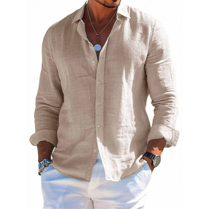 Chemise boutonnée à manches longues Loom & Soul™ pour homme – Haut décontracté coupe ample couleur unie à revers