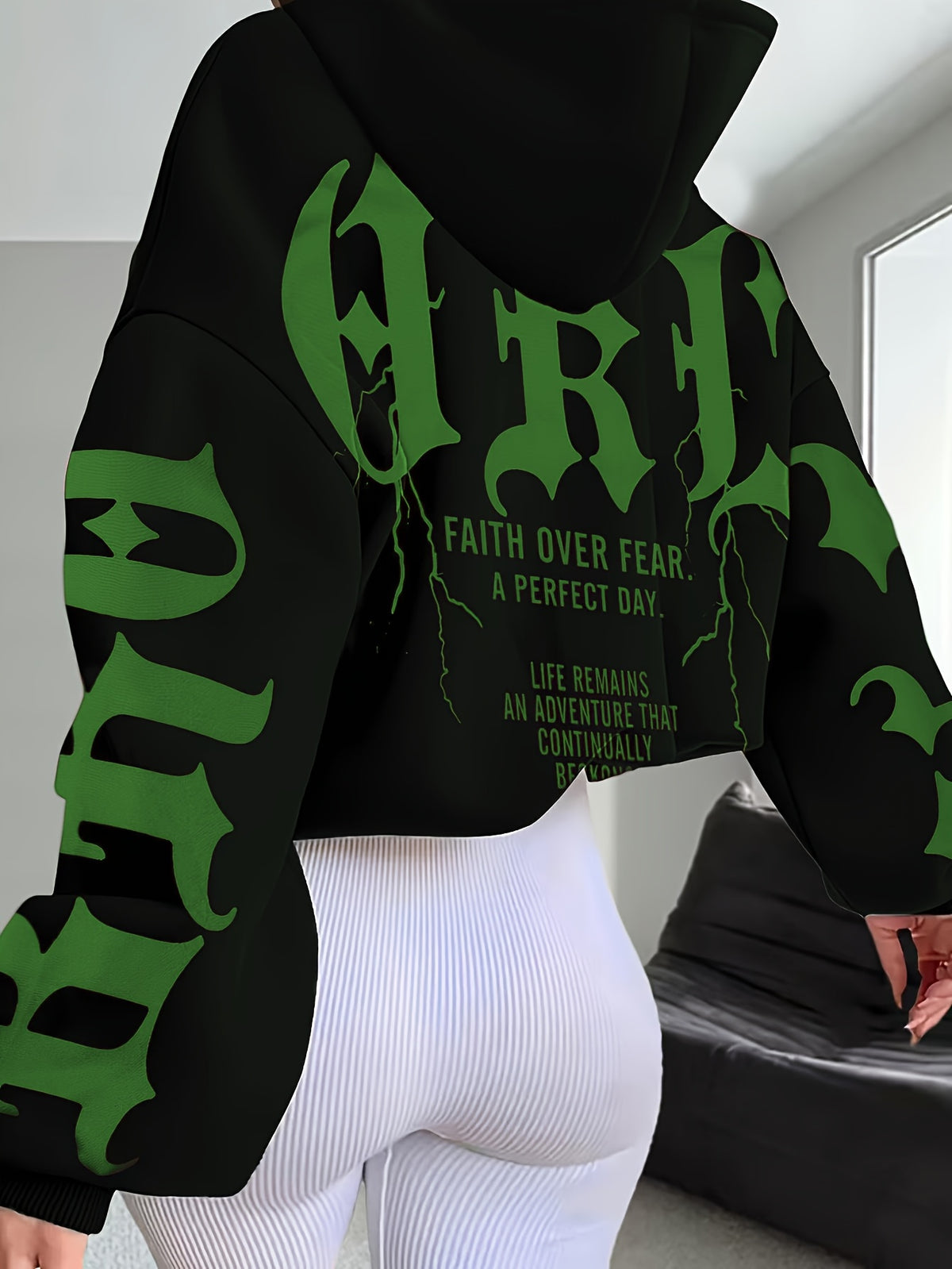 Faith Over Fear Hoodie – Black & Pink Gothic Lettering Loose Fit Sweatshirt