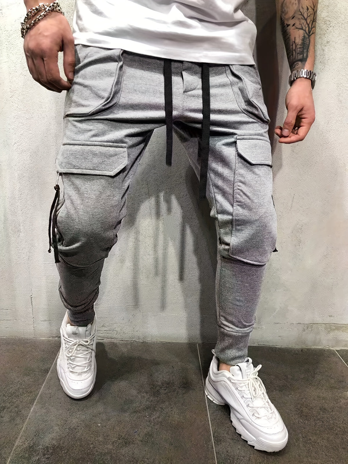 Men’s Streetwear Cargo Pants – Multi-Pocket Drawstring Outdoor Trousers